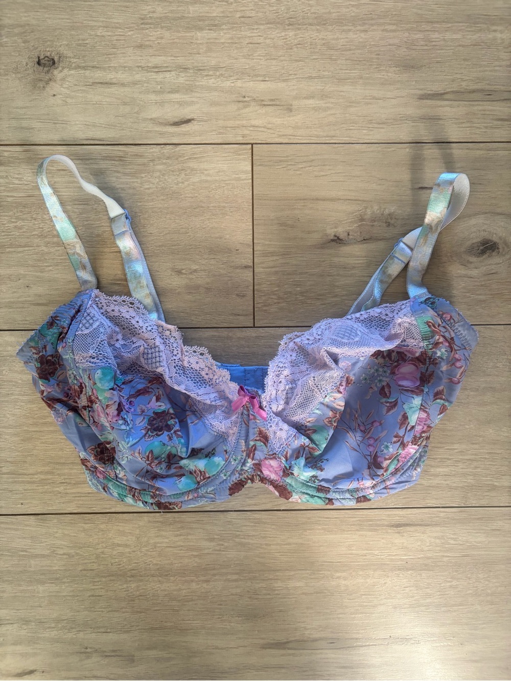 Floral Lace Trim Underwire Bra - Lavender